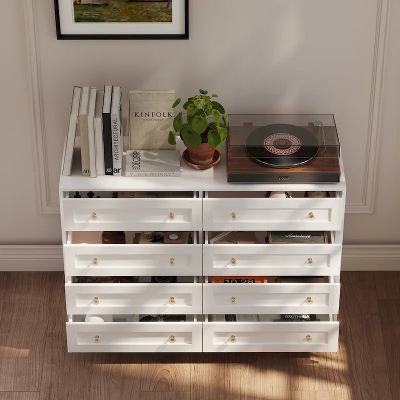 Commode et coiffeuse blanches avec poignées en cristal, pour une personne