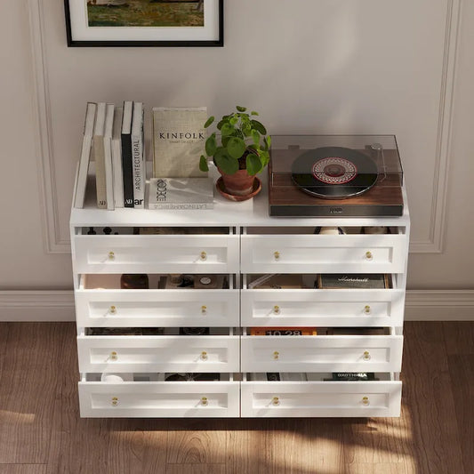 Commode et coiffeuse blanches avec poignées en cristal, pour une personne