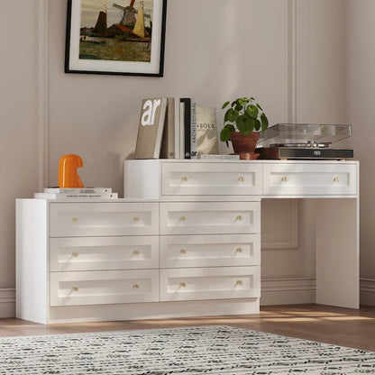 Commode et coiffeuse blanches avec poignées en cristal, pour une personne