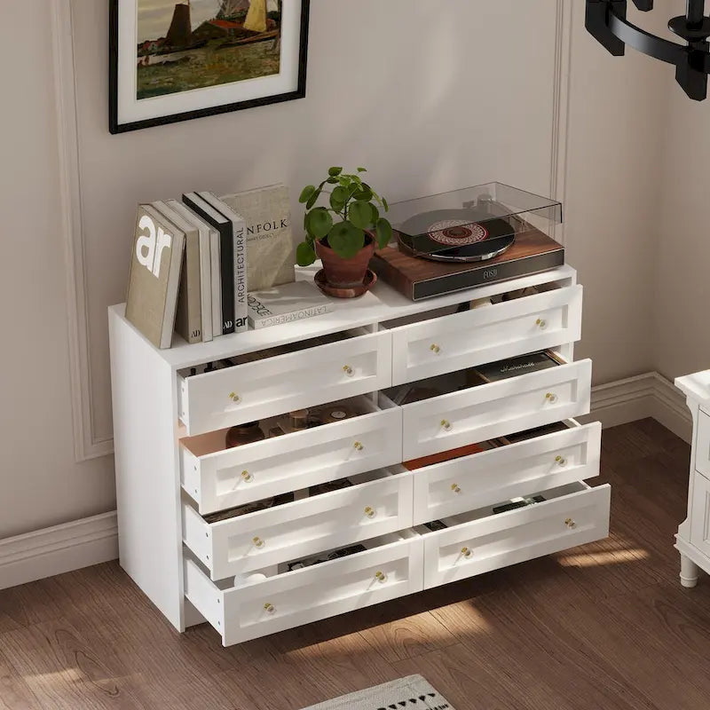 Commode et coiffeuse blanches avec poignées en cristal, pour une personne