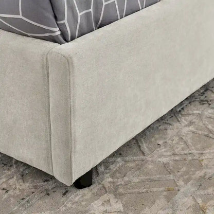 Lit plateforme capitonné Queen avec rangement et tête de lit – Beige/Gris, 2 personnes