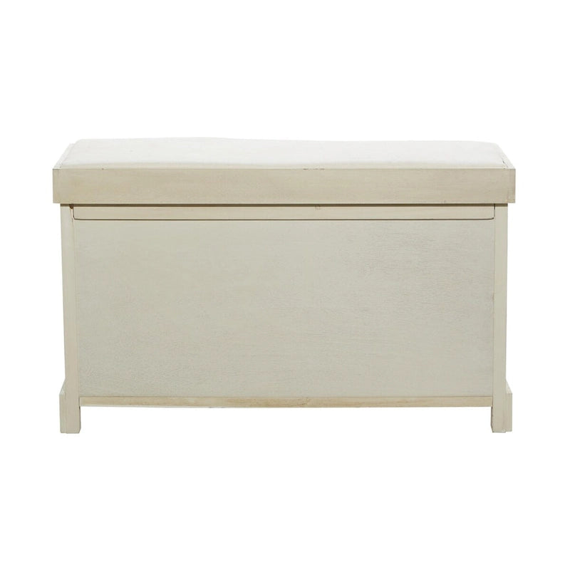 Banc de rangement en bois blanc avec paniers en jonc de mer marron et coussin d'assise – Siège simple, 86,4 cm (L) × 40,6 cm (l) × 50,8 cm (H)