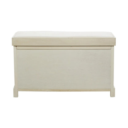 Banc de rangement en bois blanc avec paniers en jonc de mer marron et coussin d'assise – Siège simple, 86,4 cm (L) × 40,6 cm (l) × 50,8 cm (H)