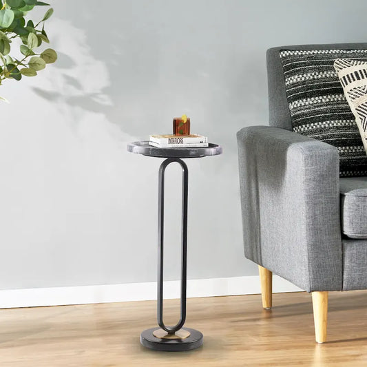 Table d'appoint ronde à plateau en marbre et support métallique – Grise, Style Moderne, 1 Personne