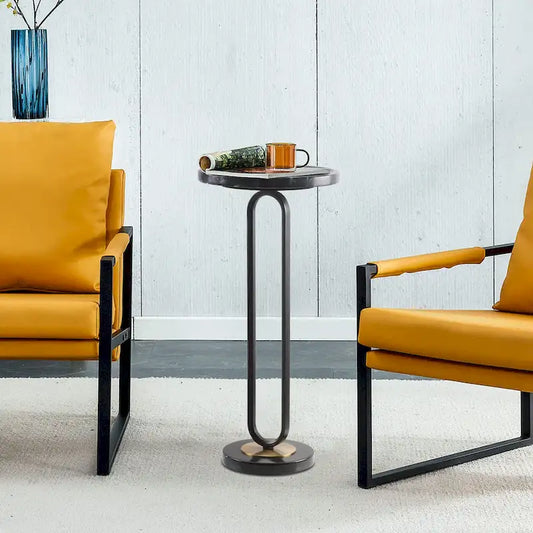 Table d'appoint ronde à plateau en marbre et support métallique – Grise, Style Moderne, 1 Personne
