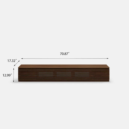 Meuble TV minimaliste avec tiroirsConsole multimédia en bois massif avec placards, porte abattante, placage noyer, entièrement assemblé