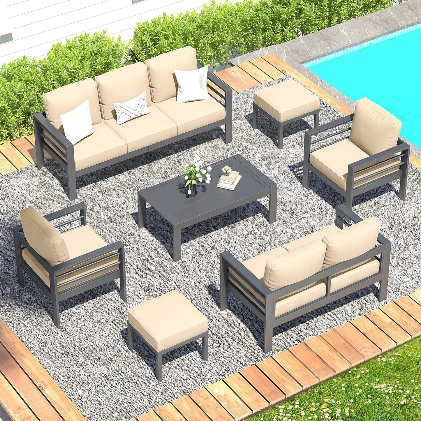 AECOJOY Ensemble de 7 Meubles de Jardin en Aluminium pour Extérieur