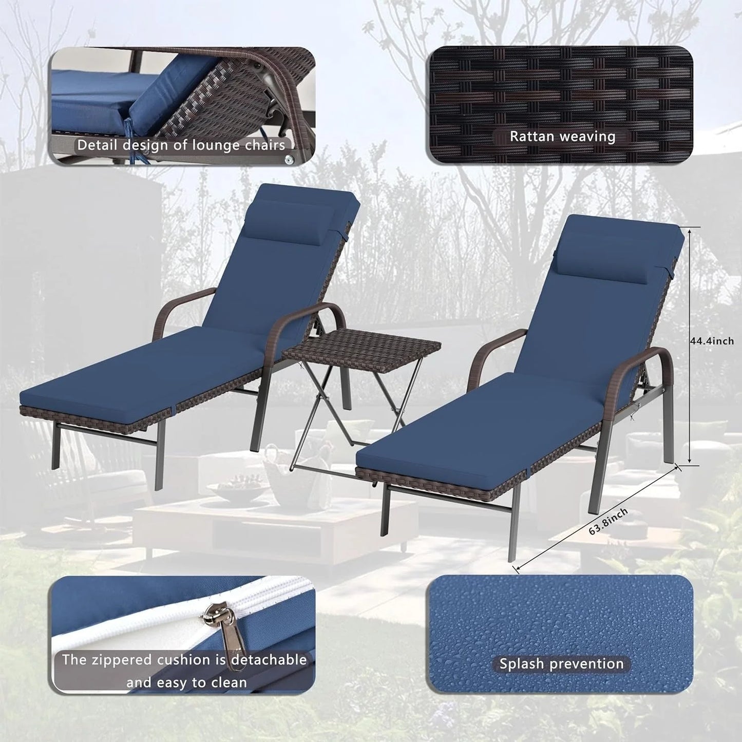 Ensemble de 3 chaises longues d'extérieur Kullavik