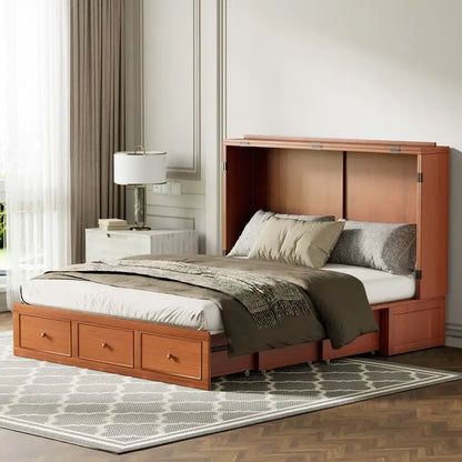 Lit escamotable Mixoy Murphy avec matelas pliable, lit-armoire cube moderne avec tiroir de rangement et station de recharge USB
