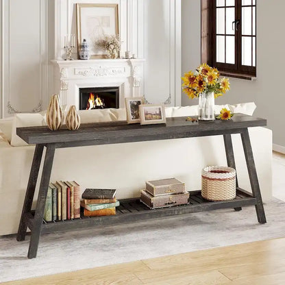 Table console de ferme de 70,9 pouces à 2 niveaux, étroite et longue, à placer derrière le canapé