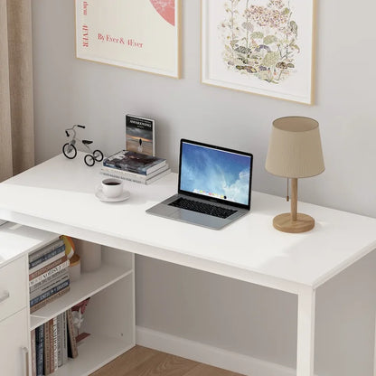 Bureau d'angle réversible blanc pivotant Bureau d'ordinateur