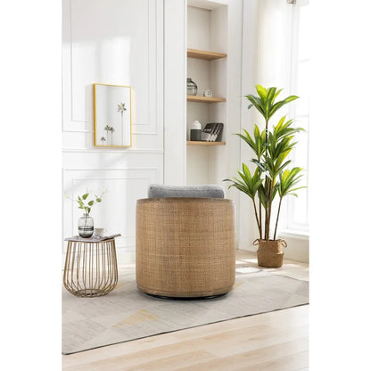 Fauteuil pivotant, fauteuil d'appoint rond confortable, fauteuil club pivotant à 360 degrés, fauteuil de loisirs avec cadre en rotin tressé