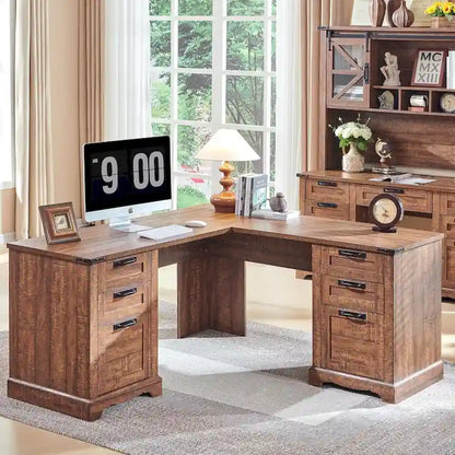 Bureau d'angle exécutif en forme de L 60 Farmhouse, bureau d'angle en bois, bureau d'ordinateur