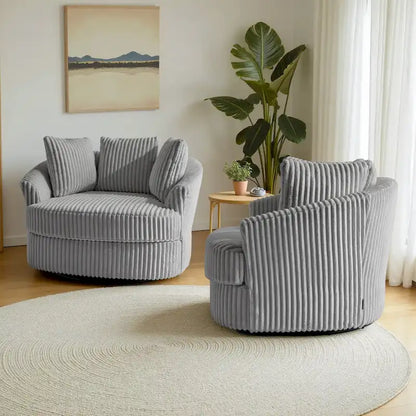 Lot de 2 fauteuils pivotants ronds surdimensionnés en velours côtelé moelleux de 43 po de large avec oreillers