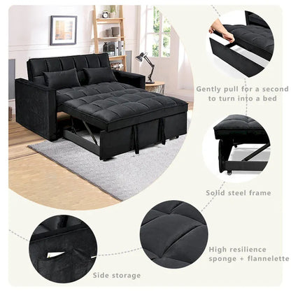 Causeuse futon moderne en velours avec dossier inclinable et poches, 2 places — Gris foncé / Gris clair / Bleu / Noir