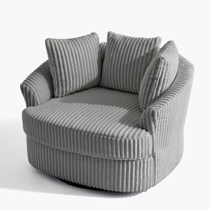 Lot de 2 fauteuils pivotants ronds surdimensionnés en velours côtelé moelleux de 43 po de large avec oreillers