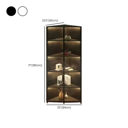 Meuble d'angle d'exposition moderne en bois et métal gris avec porte vitrée