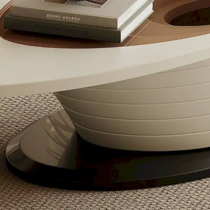 Table basse ovale en verre, style moderne et minimaliste, base grise, 130 cm - L 130 cm l 65 cm H 36,5 cm